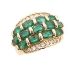 14K GOLD Vintage Ring 1/4 Ct Diamonds Border &amp; 3 Ct Oval Emerald  Sz 7.7... - $1,801.58