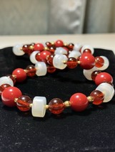 Vintage Monet Necklace, Red, Creamy White Lucite, Chunky Beads 80s. 35” ... - $202.52 MXN