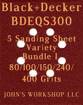 Black+Decker BDEQS300 - 80/100/150/240/400 Grits - 5 Sandpaper Variety Bundle I - $4.99