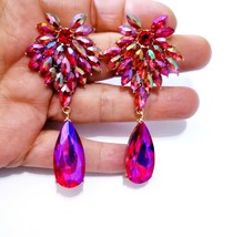 Colorshift Drop Earrings, Bridesmaid Rhinestone Earrings, 3 Inch Crystal Jewelry - £29.78 GBP
