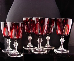 Vintage RED Cut to clear goblet - 6 pieces Liqueur wine cordials - red and clear - £103.08 GBP