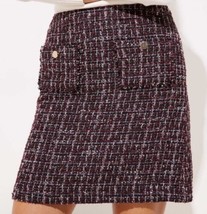 Ann Taylor Loft Sherri Tweed Skirt Burgundy Black Size 6 Plaid Front Poc... - $33.66