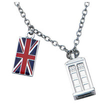 Doctor Who Union Jack Phone Booth Tardis 2 Charm Pendant Costume Necklace 18&quot; - £22.55 GBP