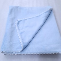 GEORGE Wal-mart Baby Blanket Blue white Scalloped Ric Rac ricrac Edge pl... - £8.77 GBP
