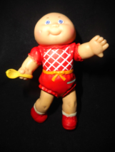1984 Cabbage Patch Kid Doll 3 1/4&quot; Girl Figure w Spoon Bald Red Jumper P... - £9.40 GBP