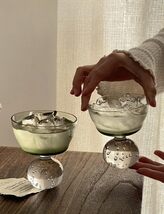 Vintage Art Glass Bubble Stem Cocktail Glasses 200ml  Handmade Green Bo... - $139.00