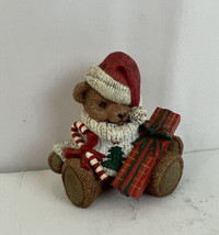 Teddy Bear Tales Christmas Bear with Santa Hat &amp; Present Figurine - £11.69 GBP
