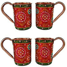 Pure Copper Handmade Outer Hand Painted Art Work Wine, Straight Mug - Cup 16 oz - £54.42 GBP