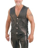 Leather Jacket Vest Biker Motorcycle Vintage Men Coat Mens Retro Moto Bl... - $130.22