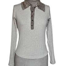 Cream Long Sleeve Collared Top Size Small - £19.78 GBP