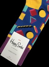 Happy Socks Geometric Shapes Ladies Mens Unisex Sock Size 9-11 Blue Yellow Multi - £17.92 GBP