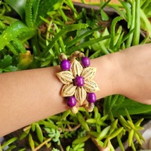 Vintage African Flower Cuff Bracelet w/ Natural Wired Seed Nuts and Wood - $24.99