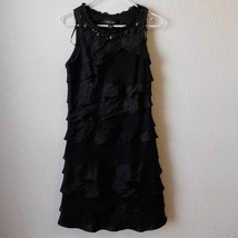 SL Fashions Black Mini A-Line Dress Women 6 Layered Beaded Sleeveless Zip Up - £10.88 GBP
