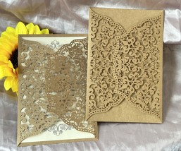 10pcs Kraft Paper Laser Cut Wedding Invitations,Birthday Greeting Card,I... - €10,58 EUR