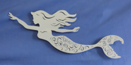 Mermaid Metal Flowing Hair Scroll Work Tail Ocean Beach Metal Hanging Si... - $16.79