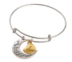 Bracelet &quot;MOM&quot; I Love you to the Moon and Back Bangle Charm Expandable Jewelry - £14.14 GBP