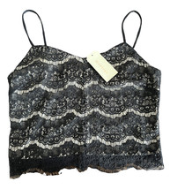 Monteau LA Womens Black Beige Lace V Neck Sleeveless Cropped Top Cotton Blend L - £11.93 GBP