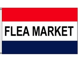 FLEA MARKET Flag Banner 3x5 ft RWB Stripes Sign Swap Meet Antique Garage... - £10.97 GBP