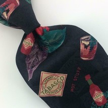 TABASCO Tie USA Lobster Red Chili Leaves Silk Necktie IN15-139 Vintage Novelty - £12.60 GBP