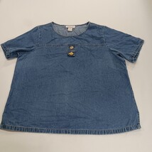 Vintage 90s Silhouettes Chambray  Denim Top Statement Buttons Blue Women's XL  image 9