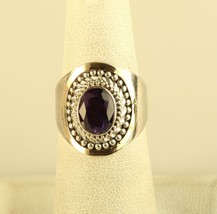 Vtg Sterling Silver 10K Yellow Gold Accents Oval Amethyst Ring Bali Indonesia - £108.54 GBP