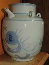 Wine Jug 10.25&quot; w spout Dragon Pitcher Bottle hanging unusual unique Blu... - $1,109.53 MXN