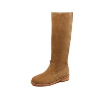 Long Boots Women Cow Suede Round Toe Mid Calf Boots Flat Heel Slip-On Fashion La - £130.38 GBP