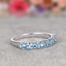 3Ct Round Cut Blue Topaz Half Eternity Wedding Band Ring 14K White Gold Plated - £72.52 GBP