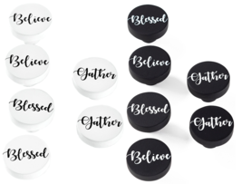 NEW Decorative Drawer Pulls Set of 6 blessed gather believe, black or white 1.5&quot; - £6.35 GBP