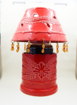 Blue Sky 2002 Large Candle Jar Ceramic Red Lamp Shade Base Fuchsia  Bead... - £31.59 GBP