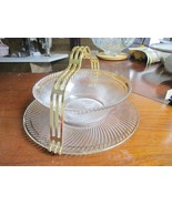 Clear swirl HANDCRAFTED glass bowl and underplate with golden handle ELEGANT - $94.05