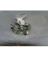 Estate Silvertone Open Swirl with Green Rhinestone Ribbon Ring Size 6.5 ... - £6.86 GBP
