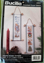 Bucilla 2 Holiday Accent Banners Counted Cross Stitch 83654 3&quot; x 11&quot; NIP 1996 - $11.87