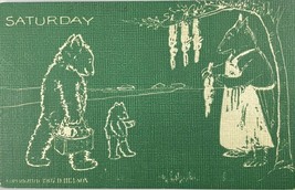 Anthropomorphic Saturday Bear or Wolf Family Hunting Rabbits Antique Postcard - £6.19 GBP