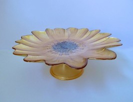 Sunflower Glass Cake Stand Iridescent Gold 14&quot; Diameter Autumn Serving P... - £26.14 GBP