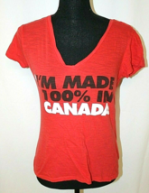 &quot;I&#39;M MADE 100% IN CANADA&quot; RED V NECK SHORT SLEEVE T SHIRT LARGE BLUE NOT... - $13.96