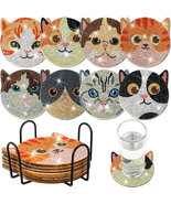 8 Pcs Diamond Painting Coasters with Holder Cat Shaped DIY Diamond Art C... - £15.00 GBP