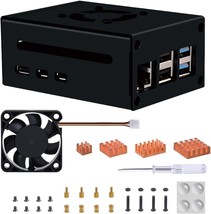 Aluminum  for Raspberry Pi 5 Case with 4010 PWM Large Fan and 4PCS Pure ... - $21.49