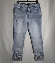 S-Jacol Women&#39;s Skinny Embordered Sequin Fray Hem Ankle Jeans Size 16 - £19.83 GBP
