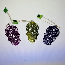 Day Of The Dead Christmas Ornaments Metal Skulls Set Of 3 World Market Lot 1 - £19.57 GBP