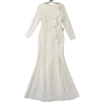 Laundry Women Dress Size 2 Creamy Ivory Stretch Maxi 3/4 Sleeves Ruffle Slit Zip - £55.92 GBP