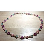 21.5 In Bicone Necklace Purple Pink Turquoise Blue With Gold Embellishments - £11.67 GBP