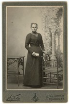 Antique Circa 1880s Cabinet Card Kopke Stoic Woman in Stunning Dress Brooklyn NY - £7.46 GBP