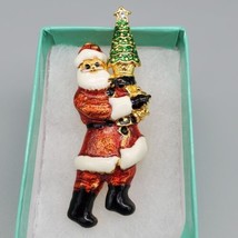 VTG Signed Christopher Radko Enamel Christmas Holiday Santa Tree Pin Brooch - £22.99 GBP