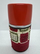 Vintage Aladdin Economy 1/2 Pint Vacuum Bottle Red Green Squared Texture... - $16.69