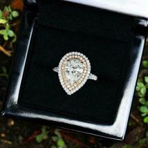 Vintage 1.80Ct Pear-Cut Diamond Double Halo Engagement Ring 14K White Gold Over - £61.26 GBP