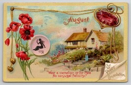 Birthday Sentiment August Virgo Ruby Poppy Flower Tuck Series Postcard R26 - £6.69 GBP