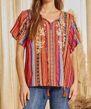 Savanna Jane stripe embroidered tassel tie top in Multi Color - size S - £25.75 GBP