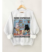 Women&#39;s More Espresso Less Depresso Cats Print Cotton Long Sleeve T-Shir... - $28.00