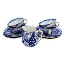 Vintage Royal Crown Derby Mikado 4 Teacup Saucer &amp; Cream Pitcher 1930s P... - £69.47 GBP